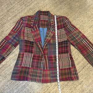 Plaid Patchwork Wool Blend Blazer Jacket - Pink Multicolor